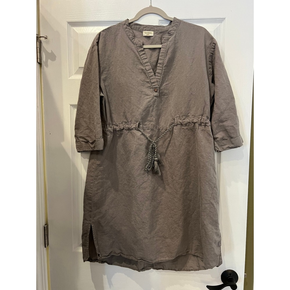 World Market Tunic Dress Linen Cotton Taupe Boho S/M Lagenlook Minimalist Earthy